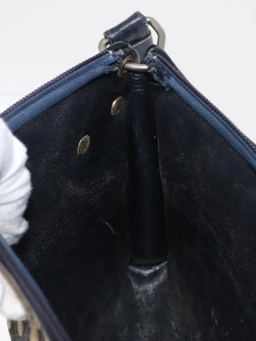 Christian Dior Trotter Canvas Shoulder Bag Navy Gold Auth 164287 - Picture 13 of 16